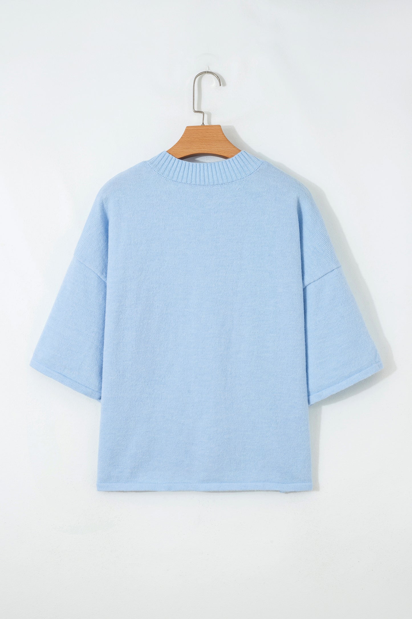 Cárdigan de punto holgado con cuello abotonado y manga 3/4 en azul Beau
