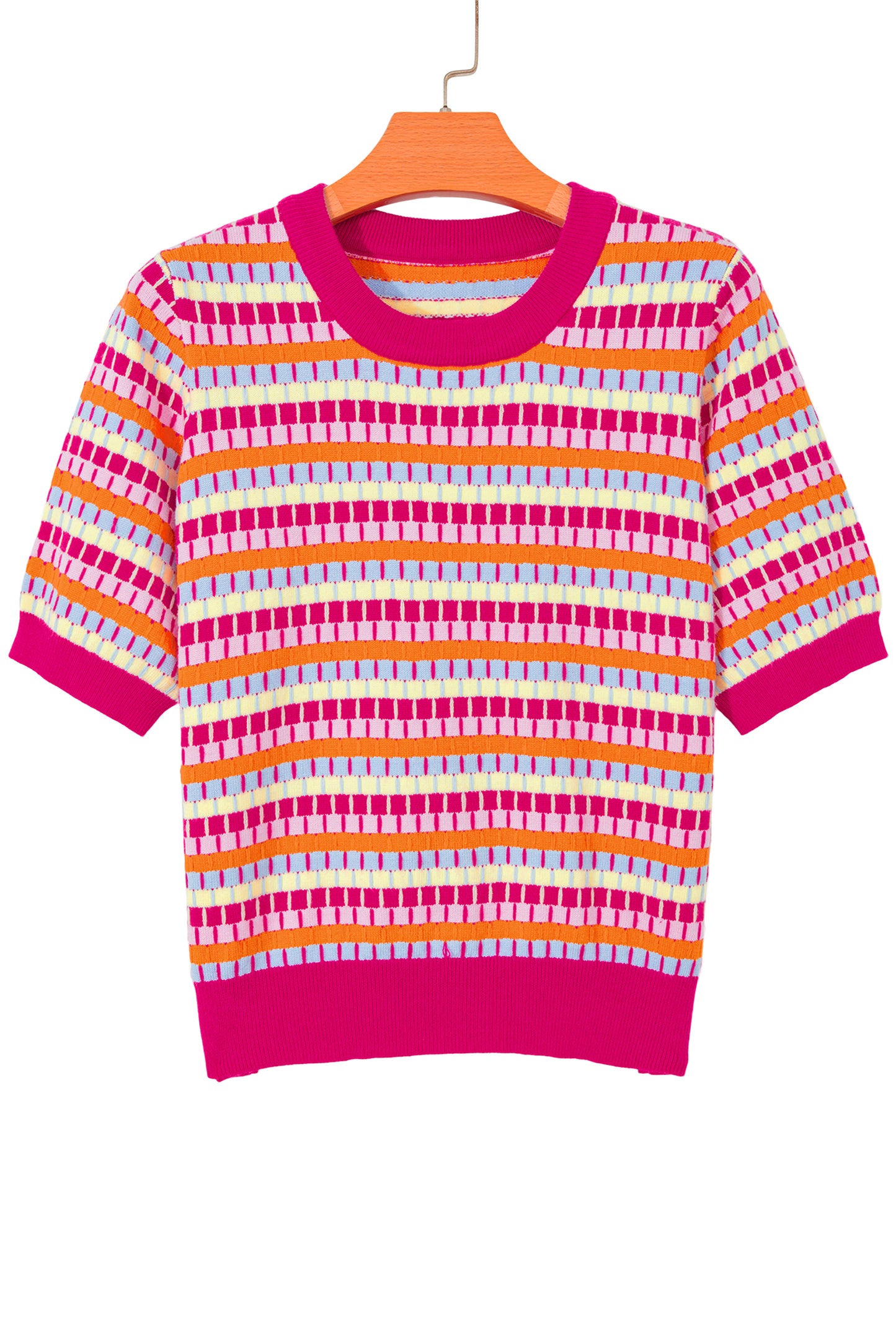 Orange Abstract Striped Knit Short Sleeve Sweater - Snoopy's Closet