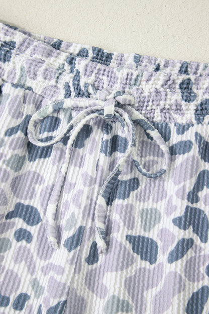 Beige Camouflage Print Twisted Rib Loose Tee Drawstring Pants Set - Snoopy's Closet