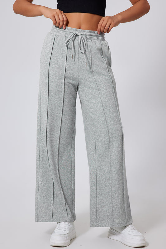 Pantalones de chándal de pernera ancha, cintura alta con cordón y costuras grises