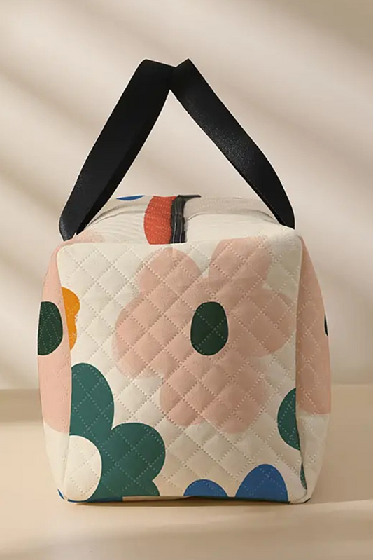 White Flower Print Quilted Large Duffel Bag - Snoopy's Closet