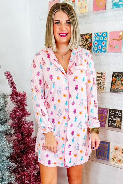 Pink Christmas Twinkle Tree Print Shirt Sleep Dress - Snoopy's Closet