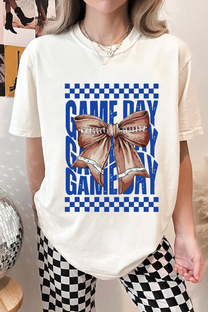 Camiseta Gráfica Blanca de Rugby con Lazo "GAME DAY"