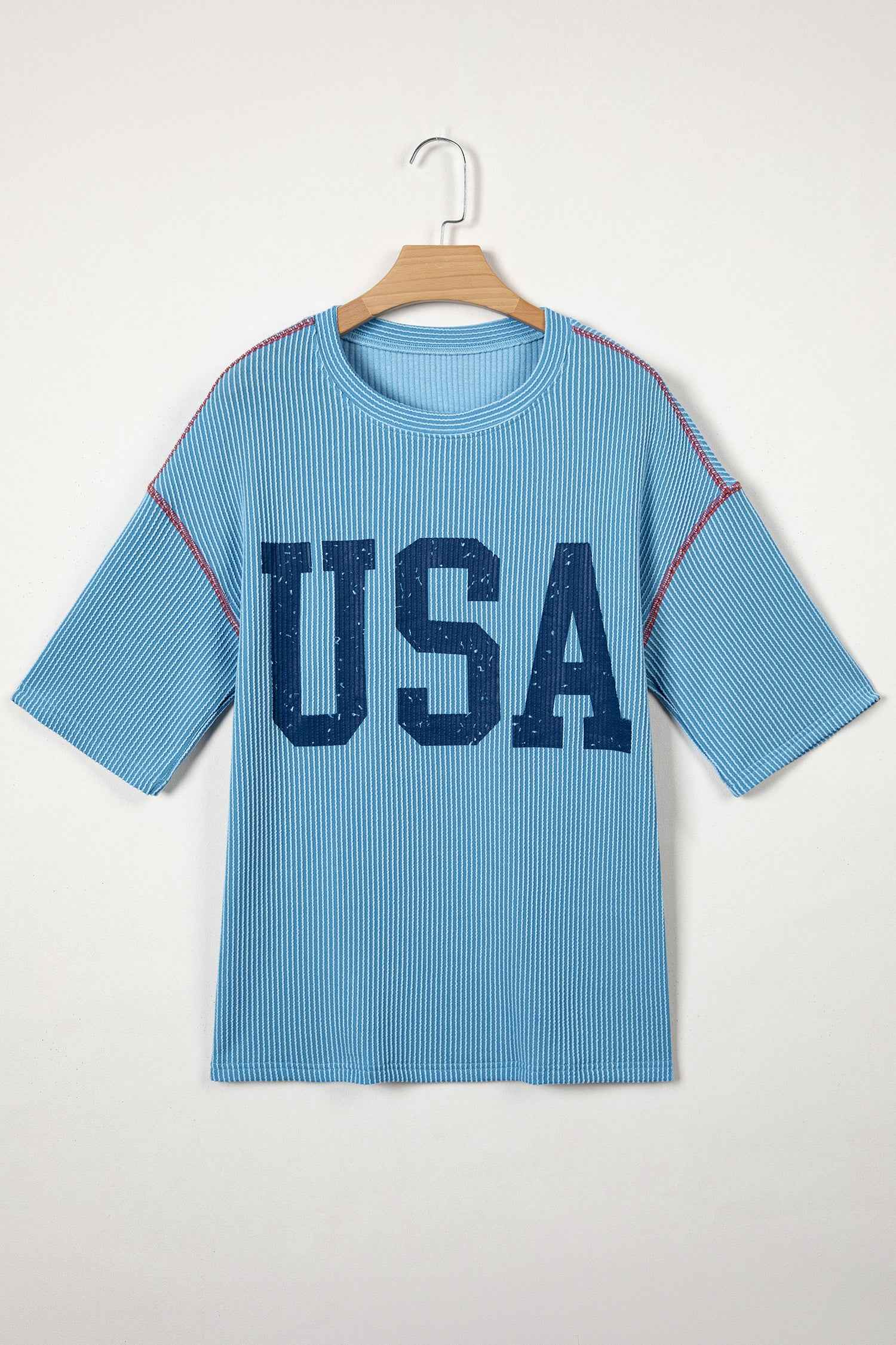 Beau Blue USA Graphic Half Sleeve Loose Ribbed Top