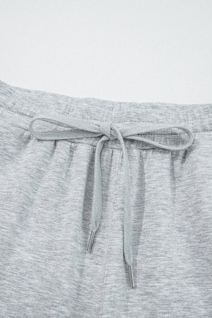 Light Grey Zip Collar Long Sleeve Top Drawstring Pants Set - Snoopy's Closet