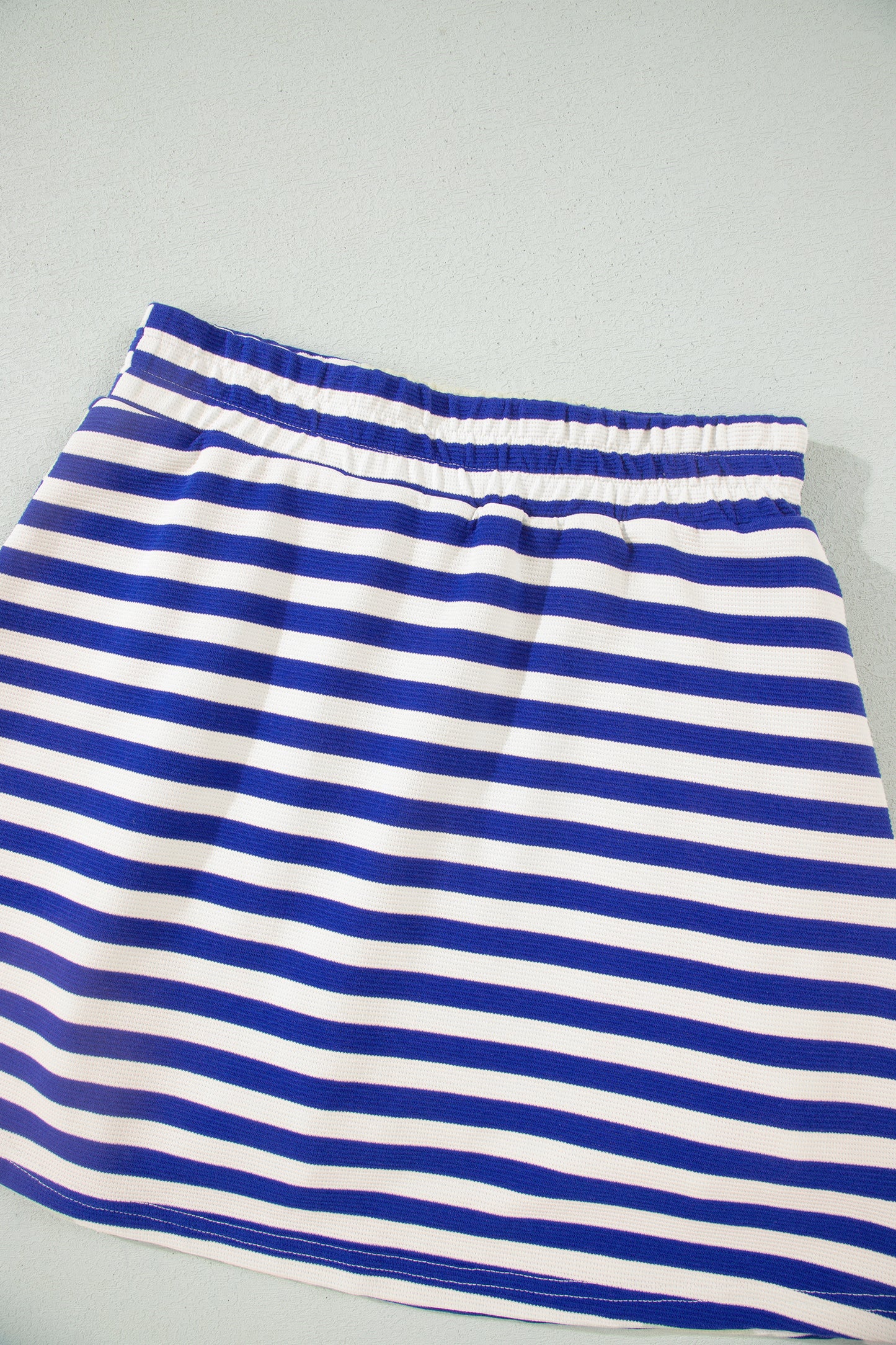 Dark Blue Textured Stripe Print Contrast Trim Zip Collar Sleeveless 2pcs Skort Set - Snoopy's Closet