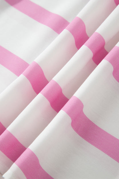 Pink Stripe Ricrac Trim Notched Neck Half Sleeve Vacation Dress - Snoopy's Closet