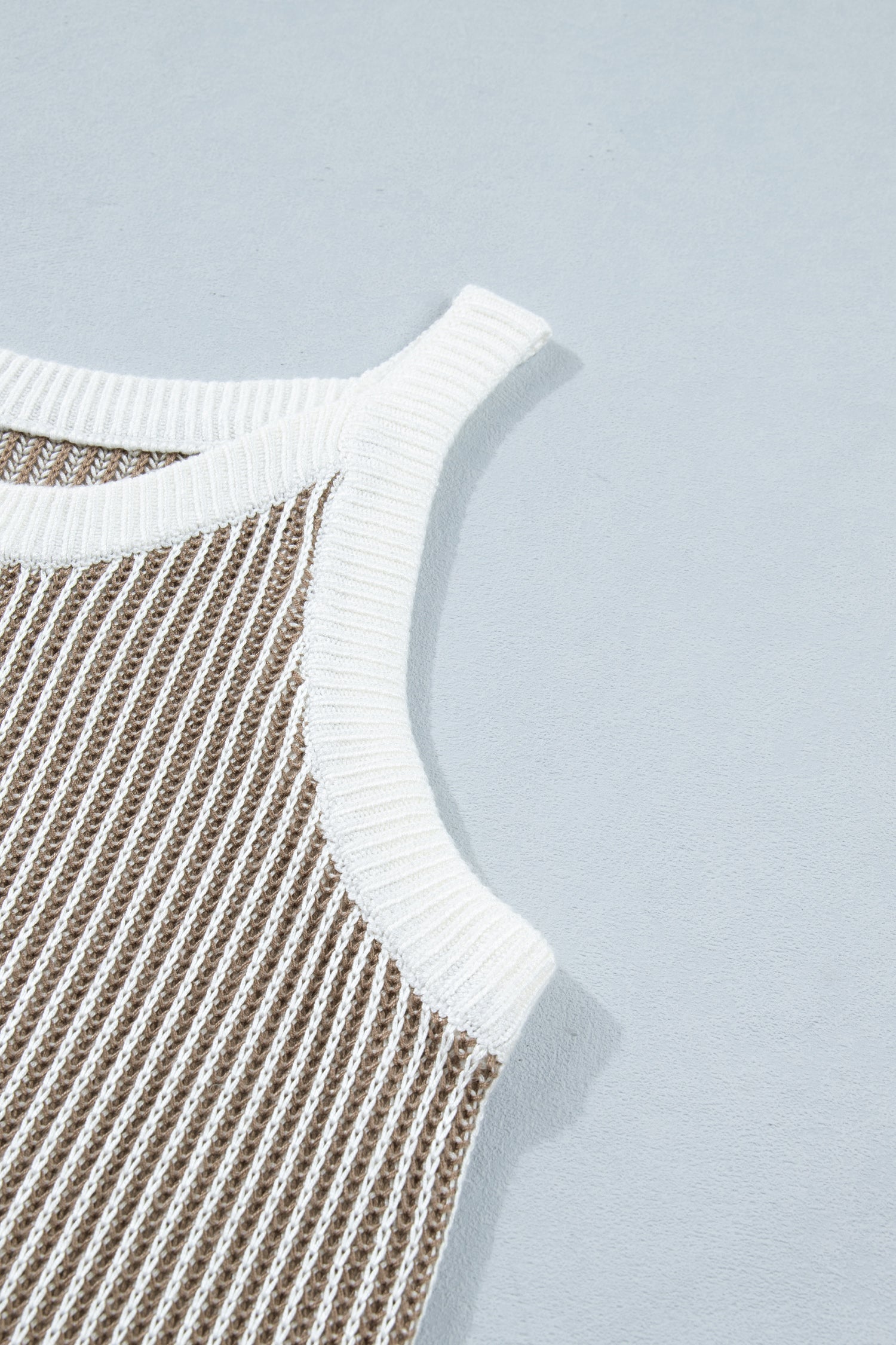 Pale Khaki Contrast Trim Ribbed Knit Sweater Tank Top - Snoopy's Closet
