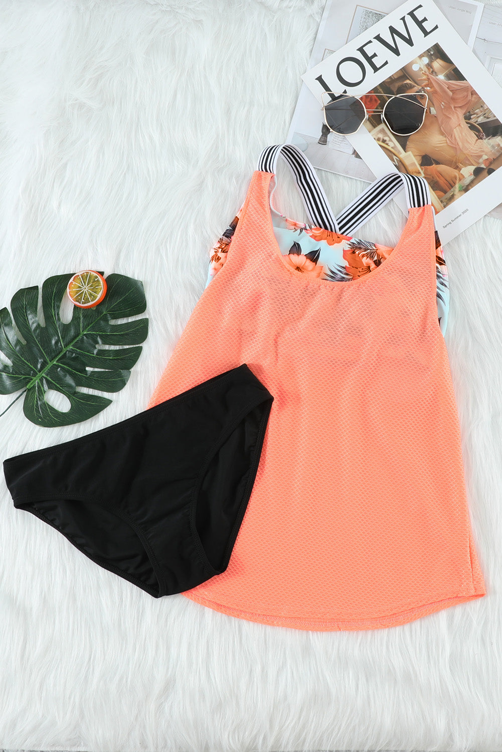 Orange Printed Splicing Racerback Tankini - Snoopy's Closet