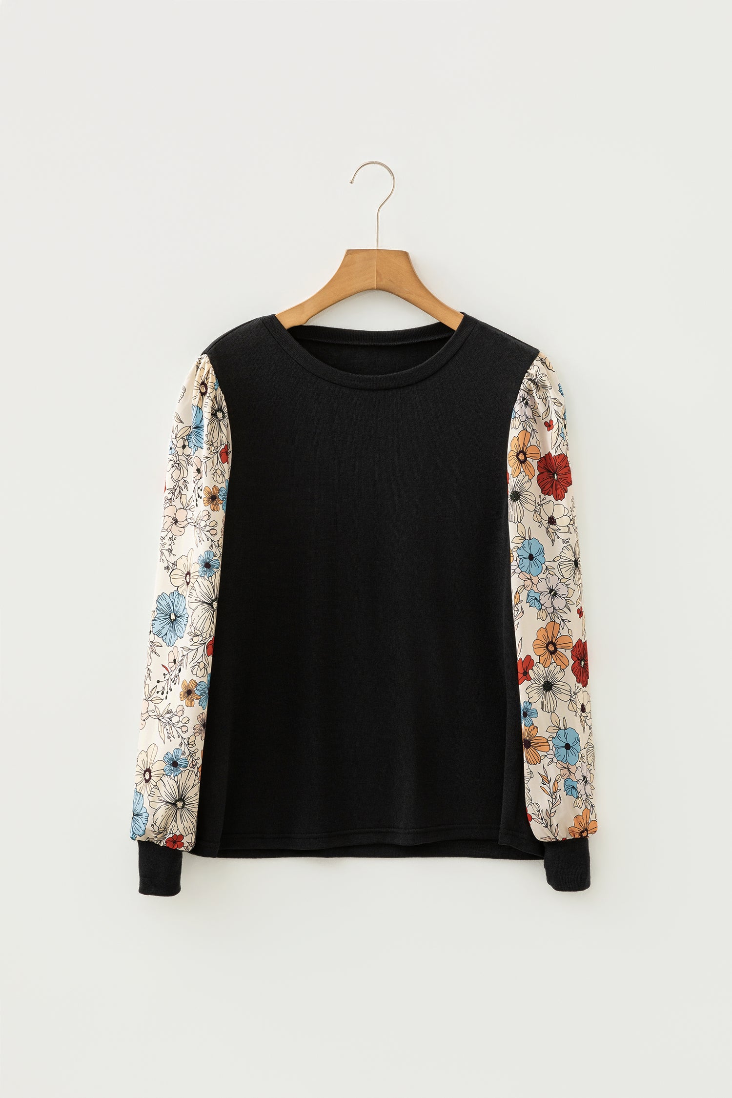 Apricot Flower Puff Sleeve Patchwork Top - Snoopy's Closet
