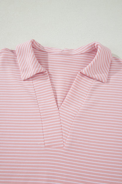 Pink Stripe Dolman Sleeve Polo Shirt and Drawstring Shorts Set - Snoopy's Closet