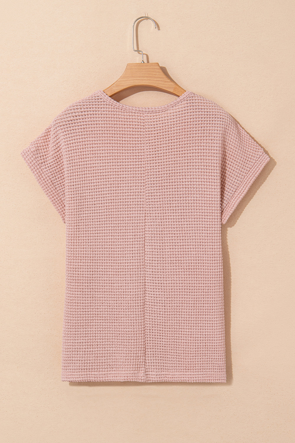Light Pink Lace Patchwork Waffle Short Sleeve Top - Snoopy's Closet
