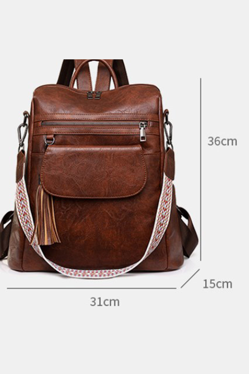Dark Brown Tassel Decor Retro PU Large Capacity Backpack - Snoopy's Closet