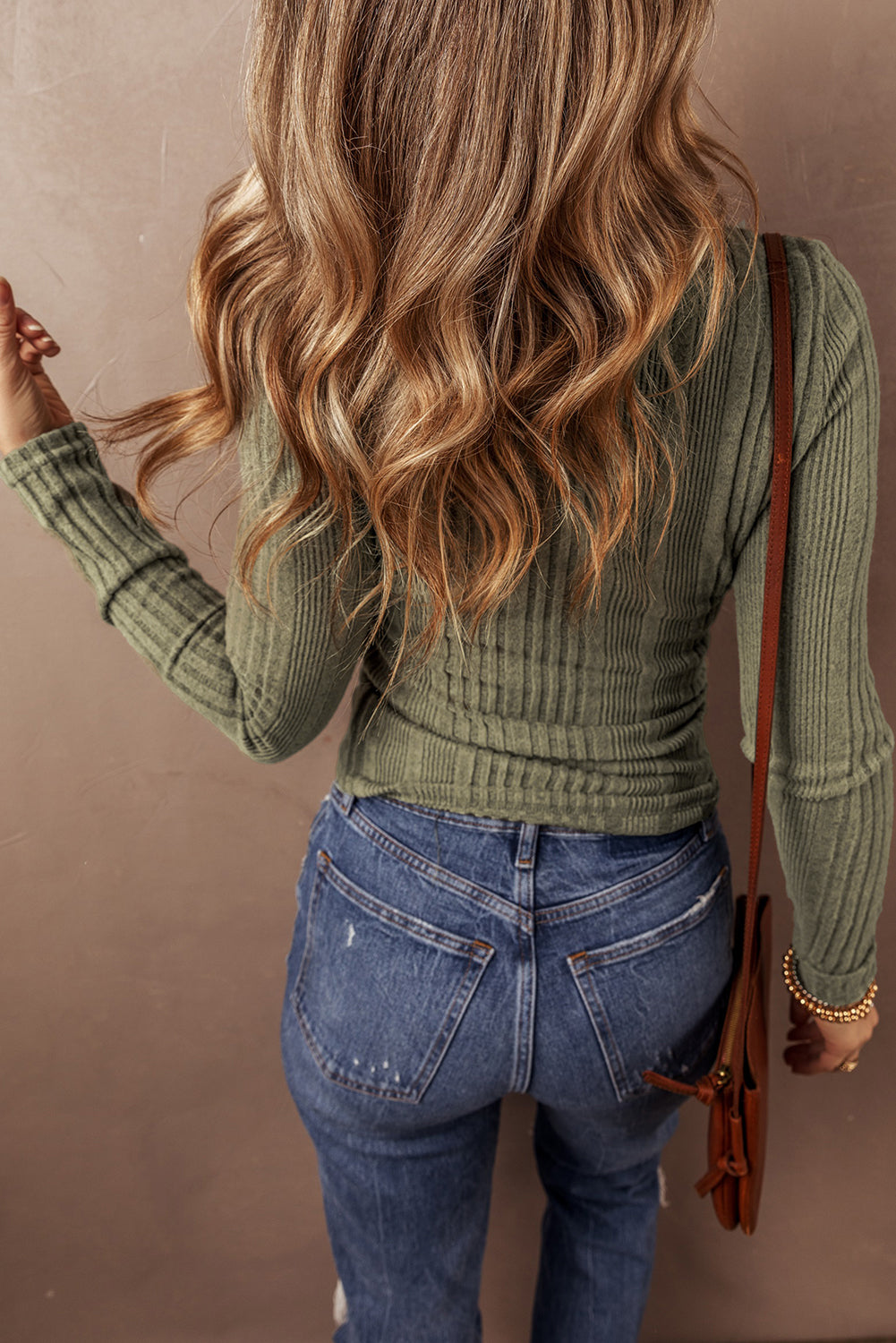 Jungle Green Ribbed Knit Half Button Slim Fit Blouse - Snoopy's Closet