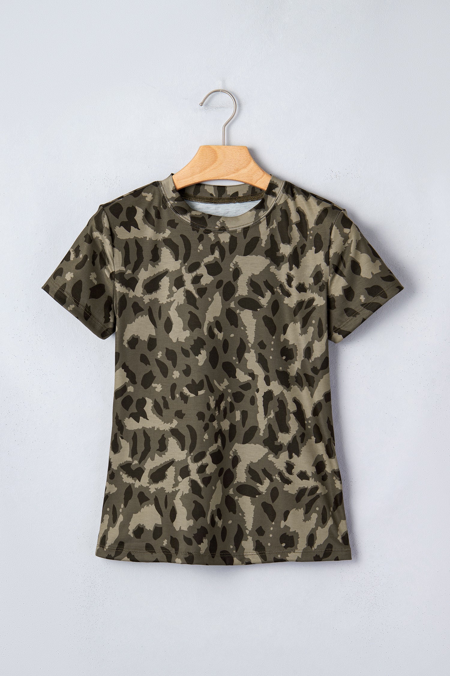 Brown Retro Leopard Print Mock Neck Slim Tee - Snoopy's Closet