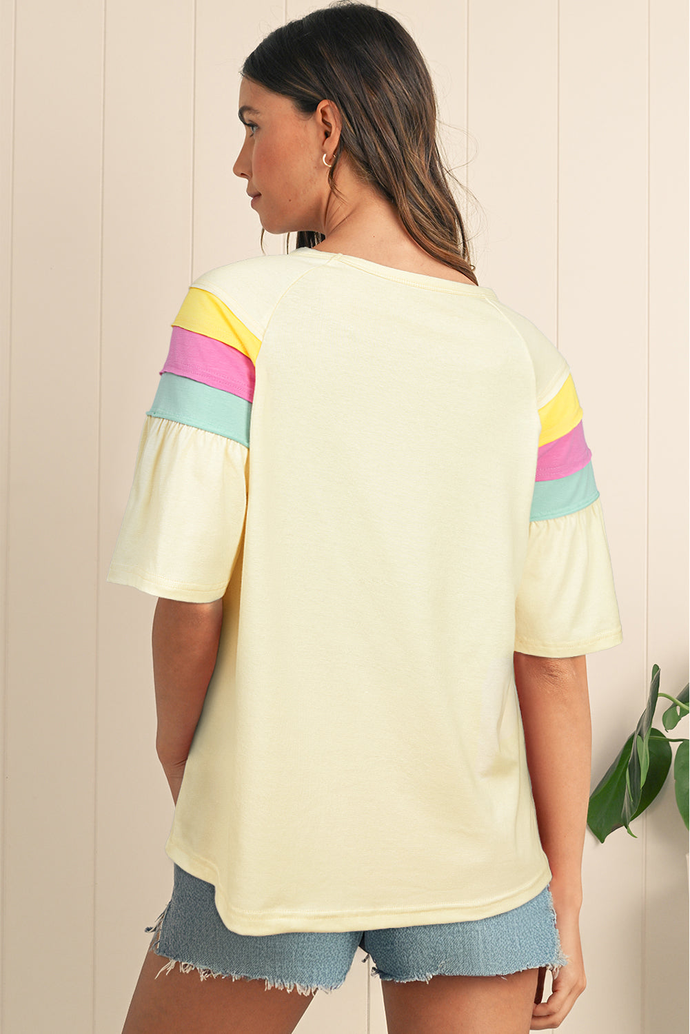 White Color Block Stitched Sleeve Loose T Shirt - Snoopy's Closet