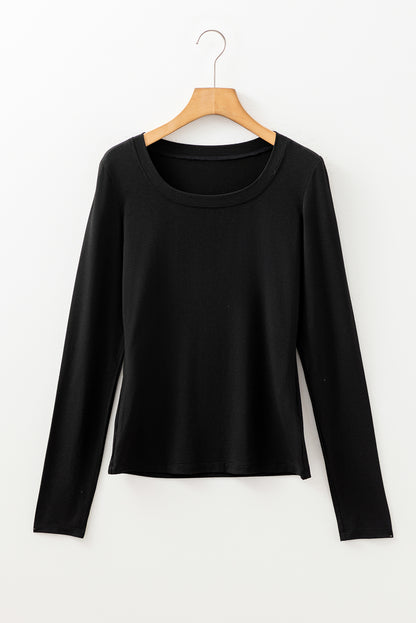 Black Solid Color Long Sleeve Fitted Top - Snoopy's Closet