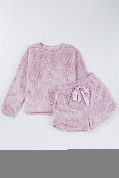 Lavendula Textured Leopard Fleece Loose Two Piece Lounge Set - Snoopy's Closet