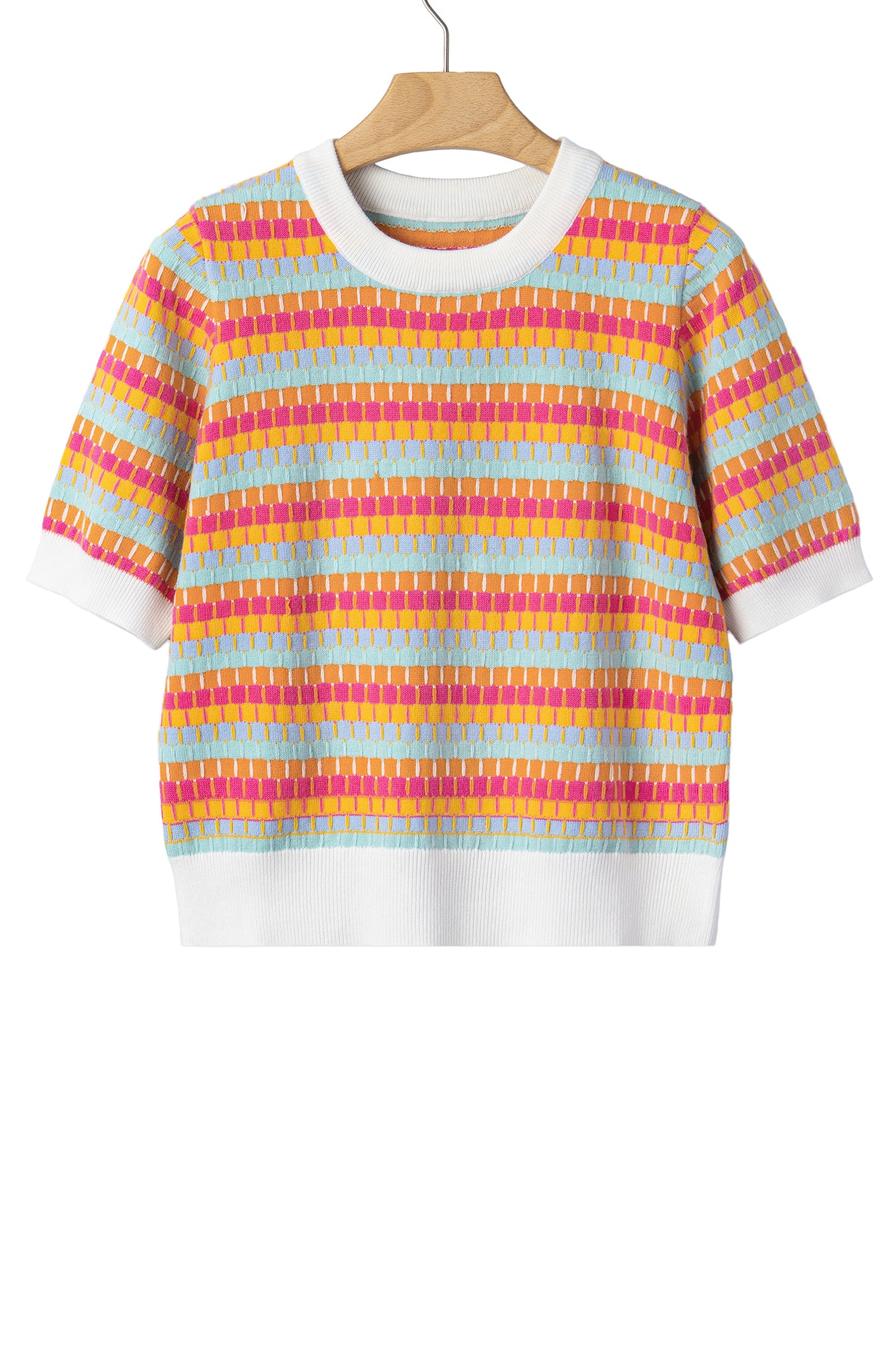 Orange Abstract Striped Knit Short Sleeve Sweater - Snoopy's Closet