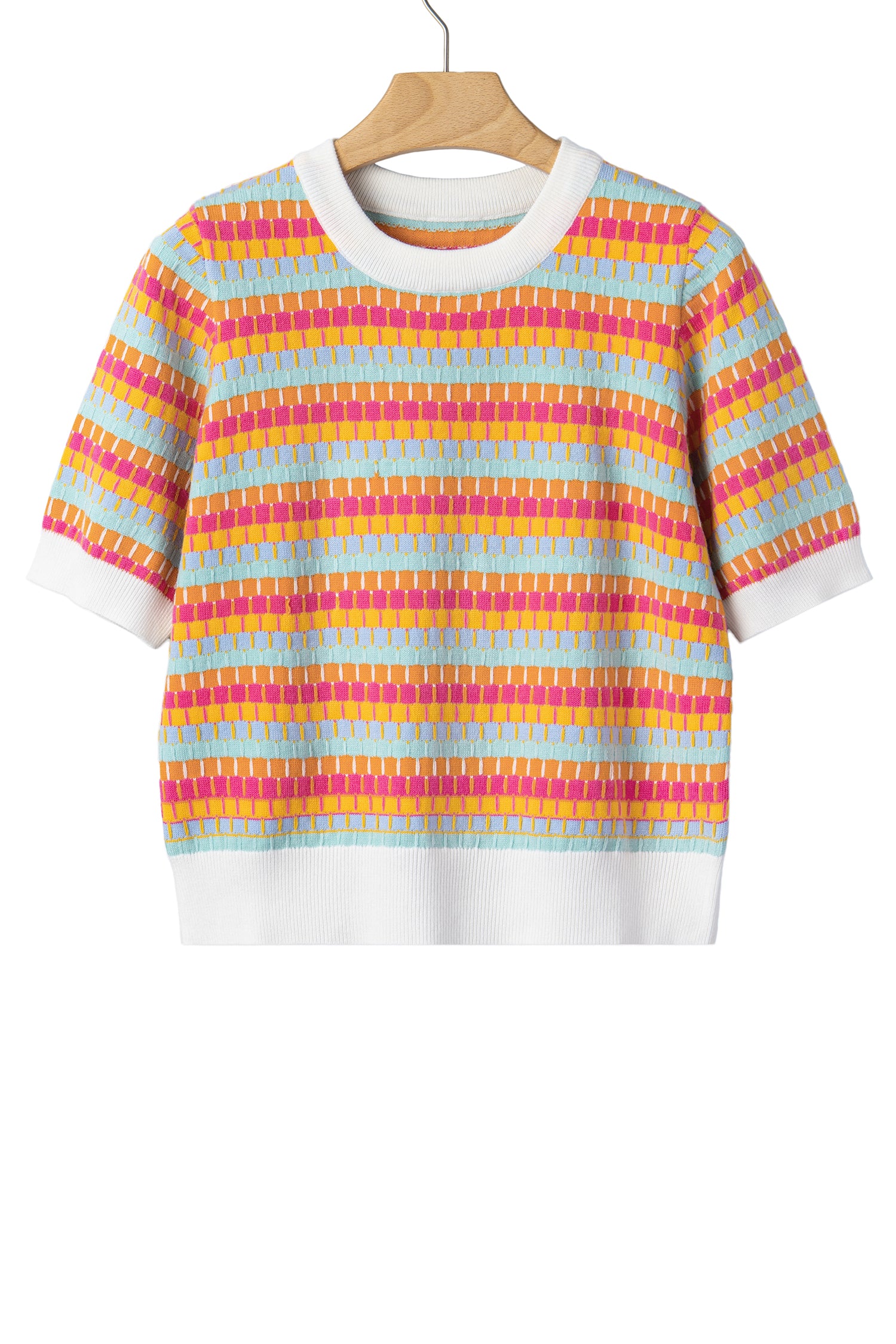 Orange Abstract Striped Knit Short Sleeve Sweater - Snoopy's Closet