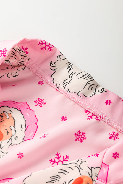 Pink Santa Claus Snowflake Long Sleeve Shirt Christmas Pajama Set - Snoopy's Closet