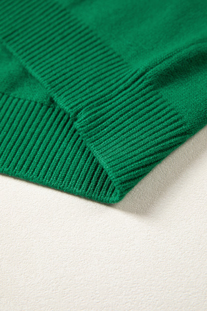 Suéter de manga corta con cuello simulado, ribete acanalado y herraduras con cordones en verde brillante