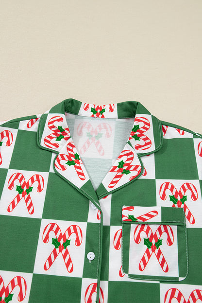 Green Holly Jolly Checkered Pattern 2pcs Long Pajama Set - Snoopy's Closet