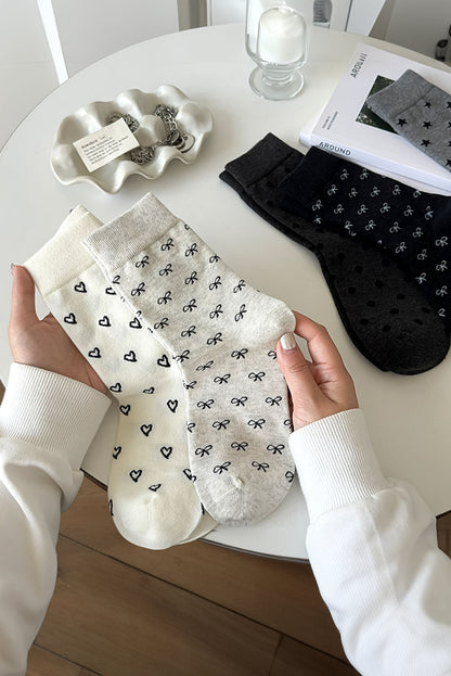 White Bow Knots Ribbed Edge Crew Socks - Snoopy's Closet