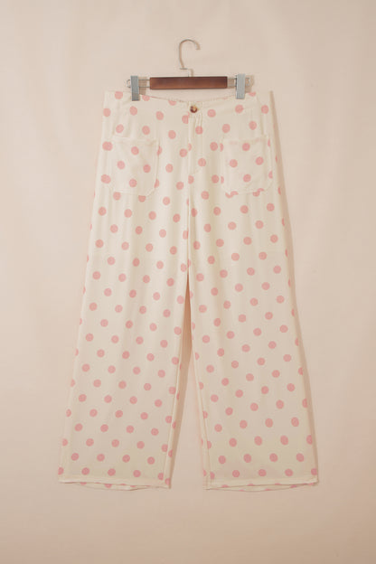 Pantalones de pernera recta de tiro medio con bolsillos de parche y estampado de lunares blancos