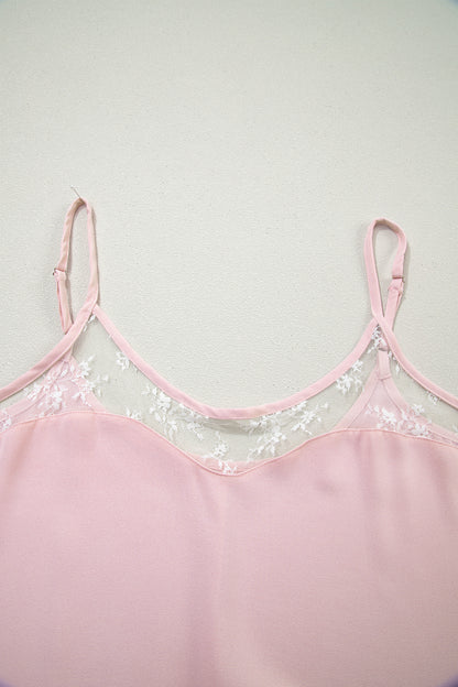 Light Pink Sheer Lace Patchwork Camisole Nightgown Dress - Snoopy's Closet