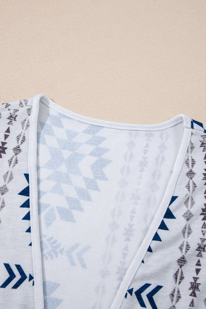 Sky Blue Western Aztec Printed Open Front Long Cardigan - Snoopy's Closet