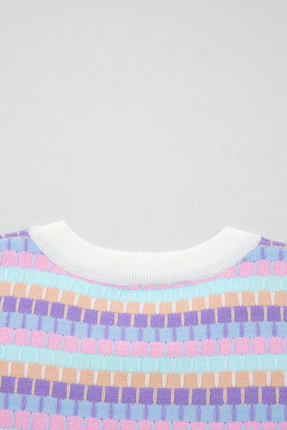Orange Abstract Striped Knit Short Sleeve Sweater - Snoopy's Closet