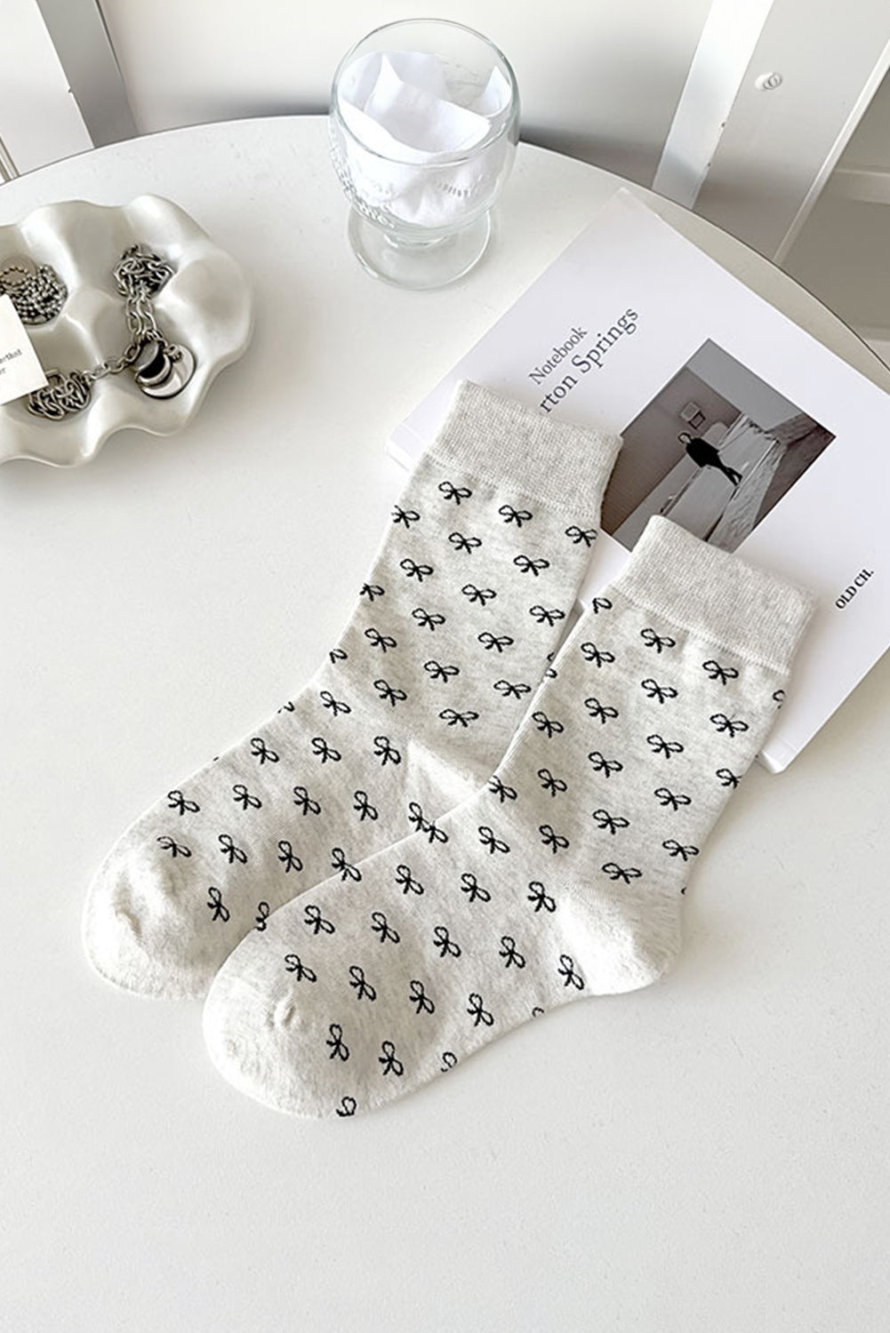 White Bow Knots Ribbed Edge Crew Socks - Snoopy's Closet